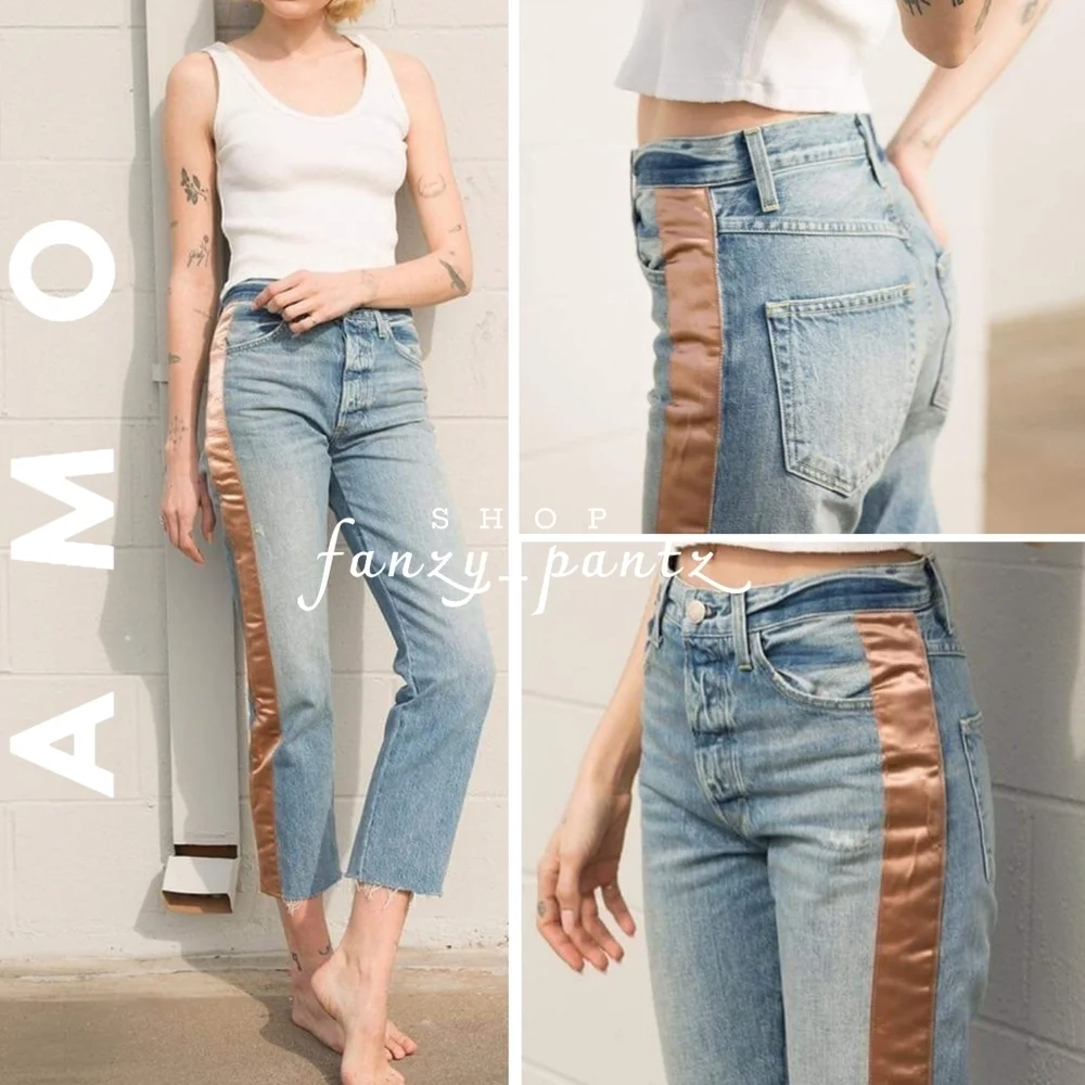 NWT AMO Denim Ribbon Loverboy Jeans 26 Cropped - Picture 1 of 12